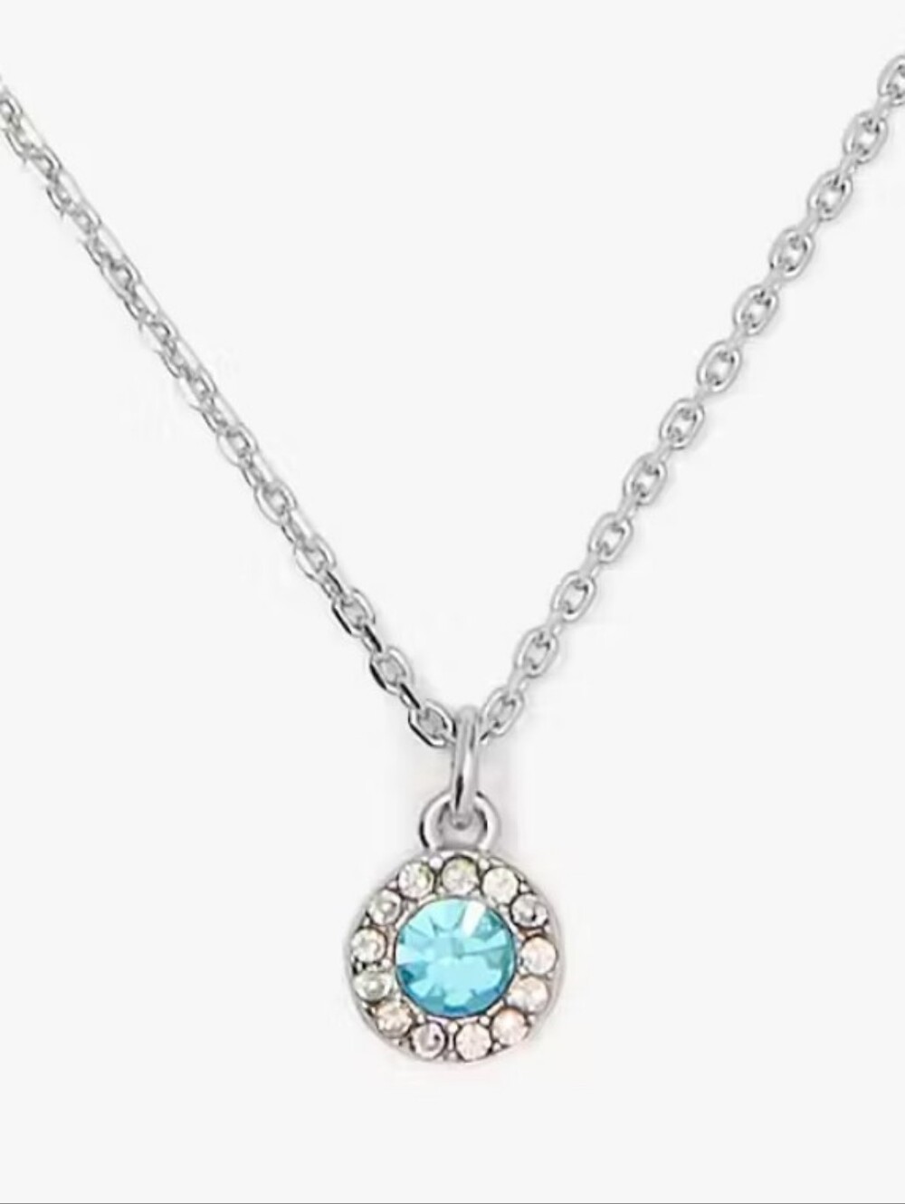 Kate Spade-" Your A Gem" Pave Halo Pendant Necklace (Aqua/Silver) 🩵